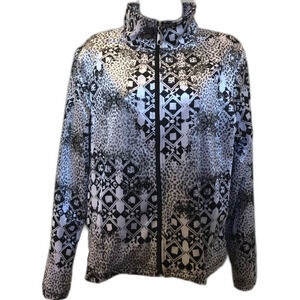 Mirror Image Womens Metallic Silver Black Athletic Zip Front Jacket PL Mock Neck